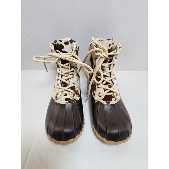 Outwoods Kids Size 12 Cow Print  Lace Up Rubber Boots - Picture 1 of 7